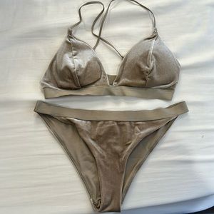 H&M suede taupe two-piece bikini size 10 top and size 6 bottoms